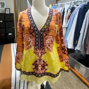 Hale Bob Cabana 100% silk lightweight fitted tunic, size Large